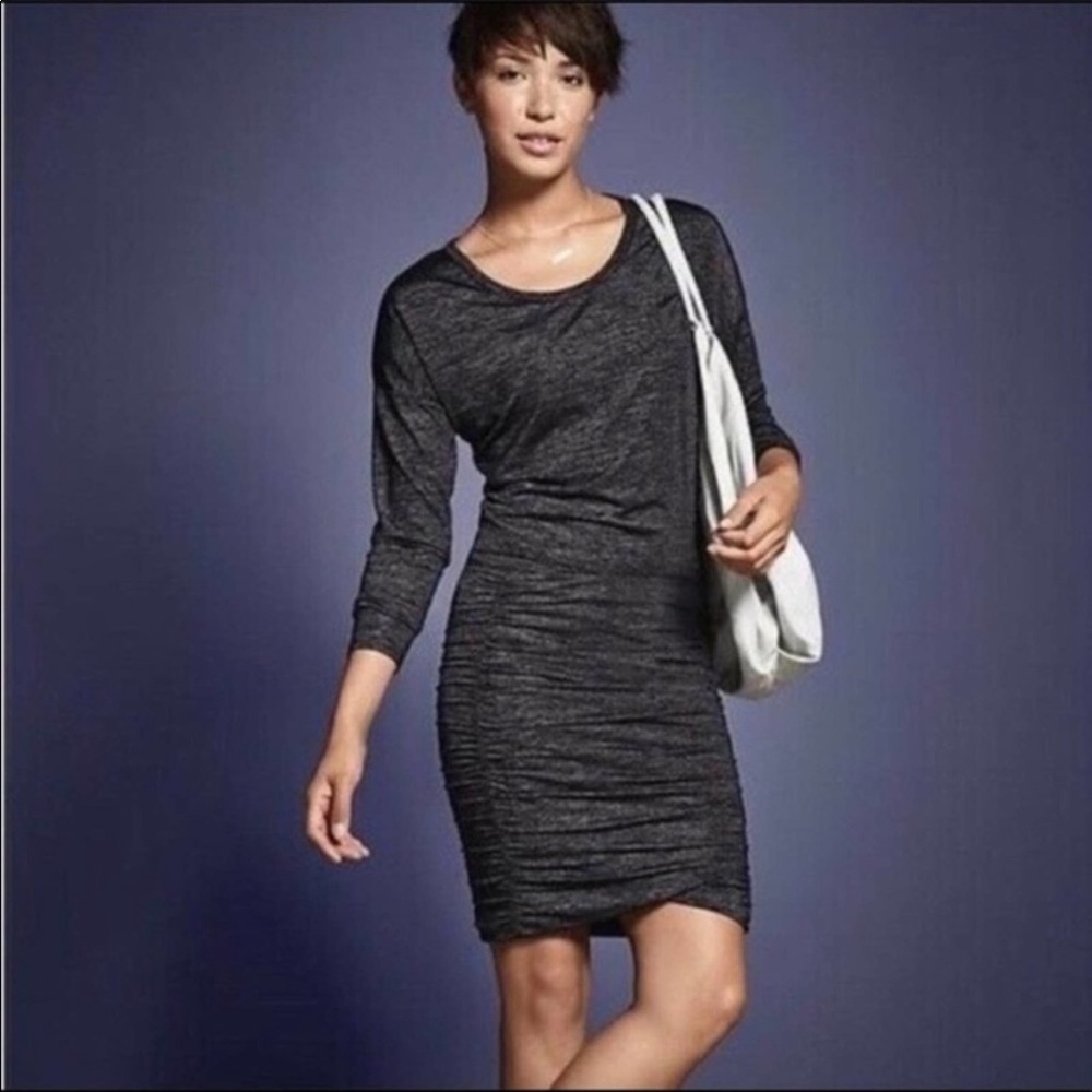 ATHLETA Dress Topanga Stretch Ruched Sides Long Sleeves Black Heather Gr… - Picture 4 of 13
